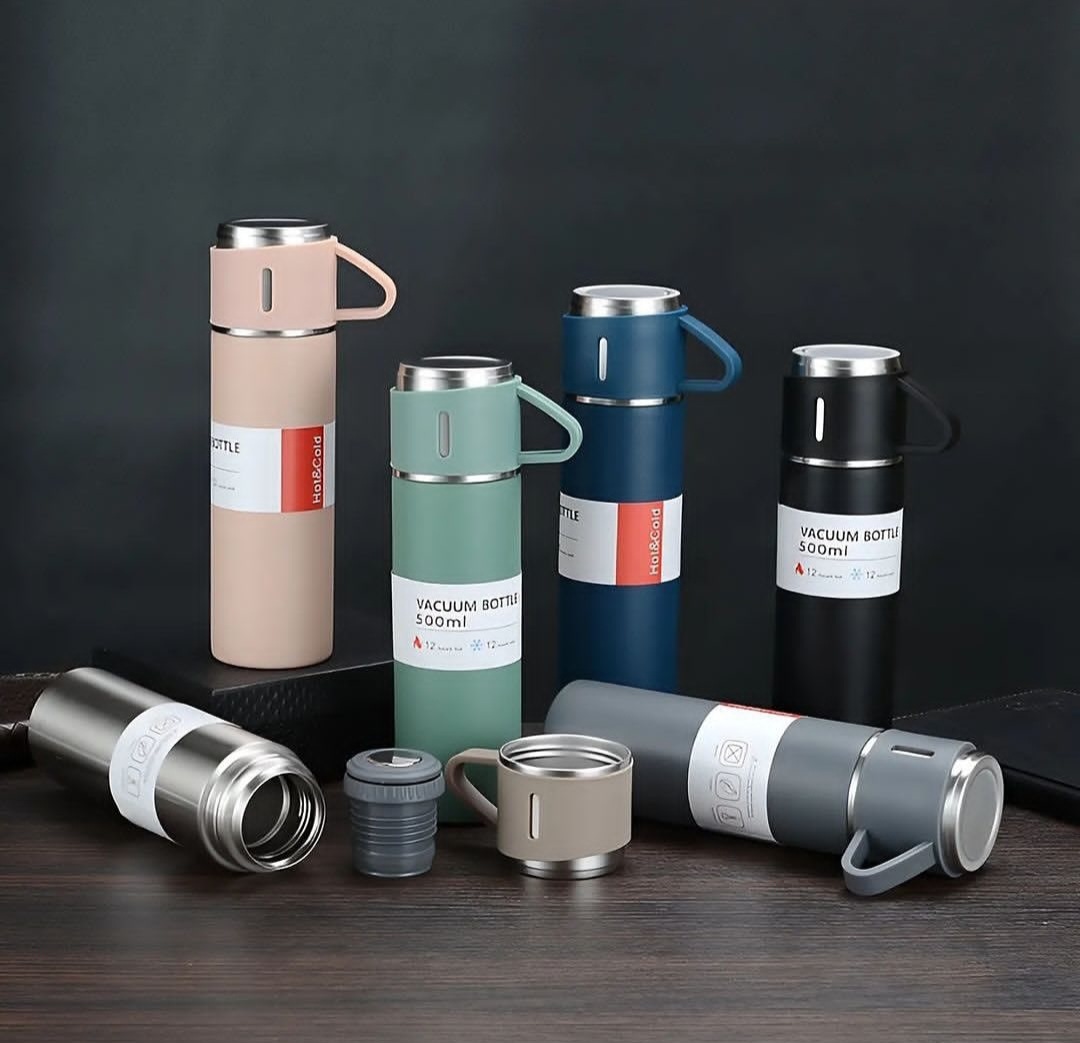 801996فلاسک مدل کادویی VACUUM FLASK SET به همراه سه عدد لیوان کد 801996