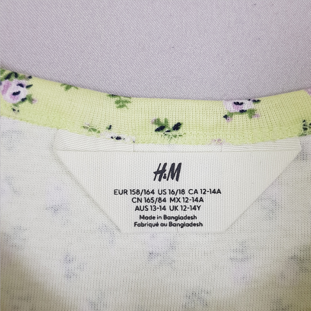 تی شرت دخترانه 22377 سایز 9 تا 14 سال مارک H&M